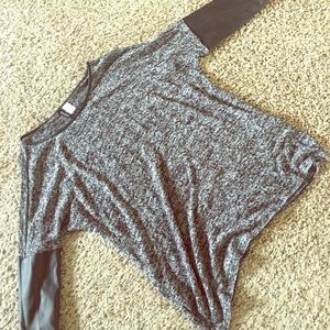 Sweater with feux leather 3/4 sleeves